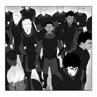 a black and white image of a group of people